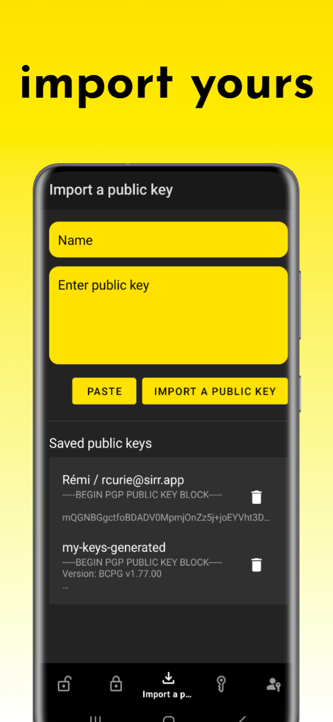 Key generation screen